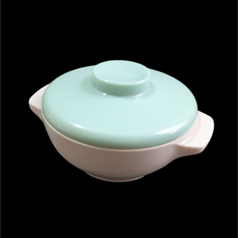 Sears Harmony House Melmac Sugar‎ Bowl Vintage MCM aqua Lid & White Base